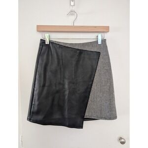 Mango Asymmetrical Mini Skirt Casual Vegan Leather Houndstooth 2 Edgy Preppy